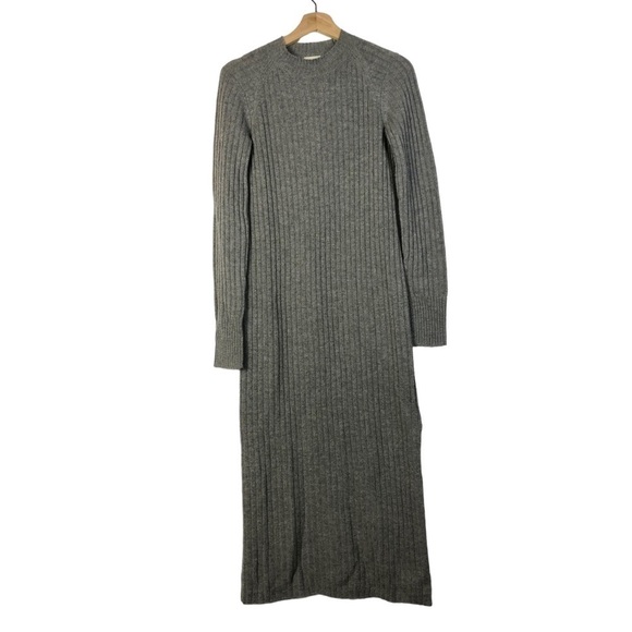 AG Adriano Goldschmied Reign Gray Ribbed Wool Cashmere Midi Sweater Dress M - Picture 3 of 7